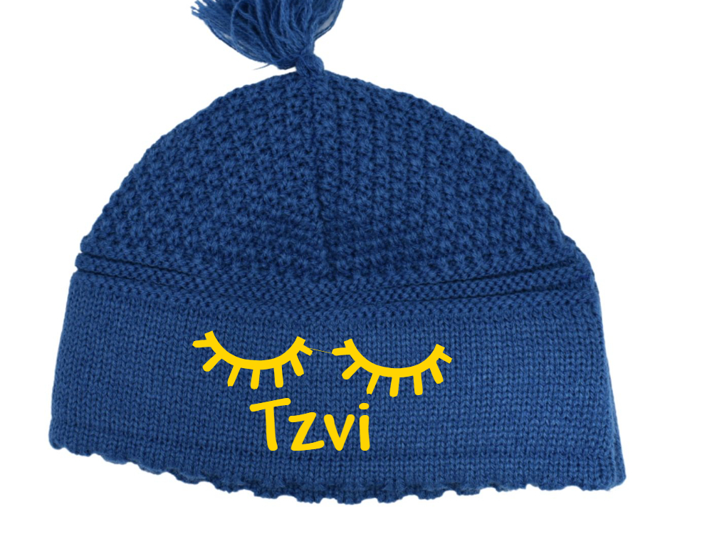 Denim Sleep Yarmulke with winky eyes