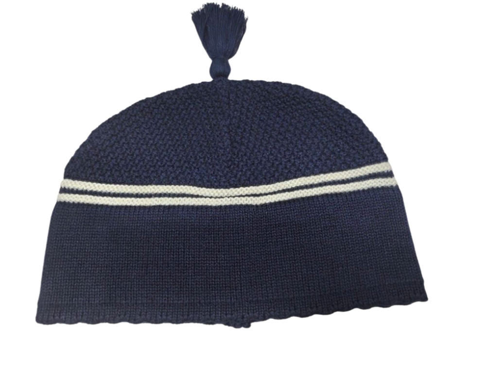 Navy Sleep Yarmulke with Ivory Lines Plain