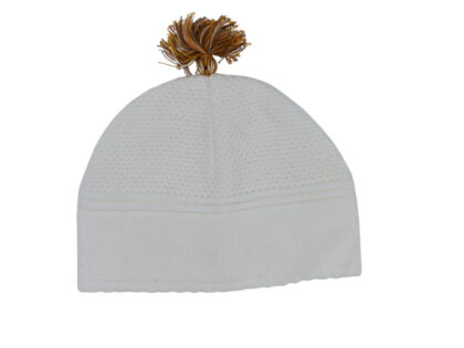 White Sleep Yarmulke with Multi Beige Tassel Plain